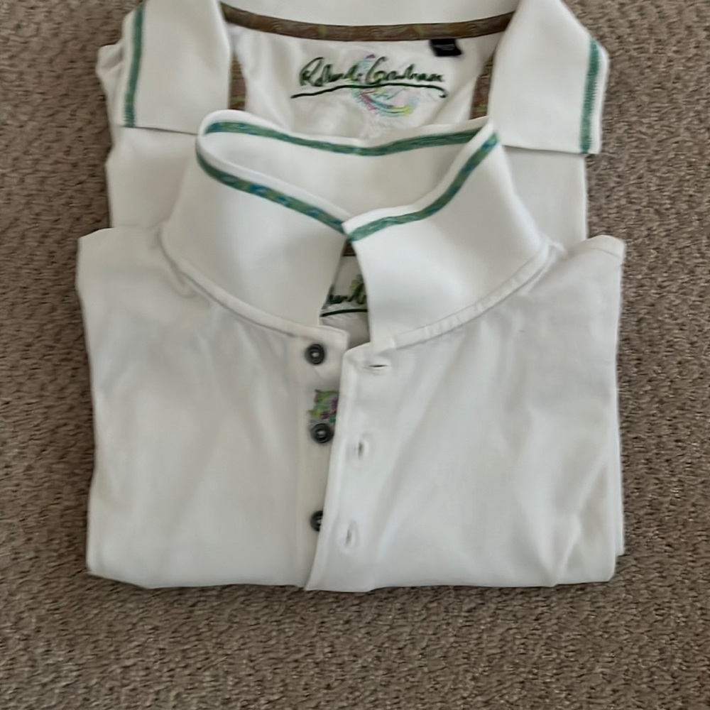 Lot of 2 Robert Graham white mens polo’s 1 was worn once the other is unworn XXL